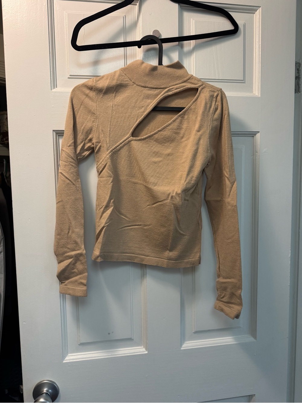 Forever 21 Beige Asymmetrical Cutout Long-Sleeve Top